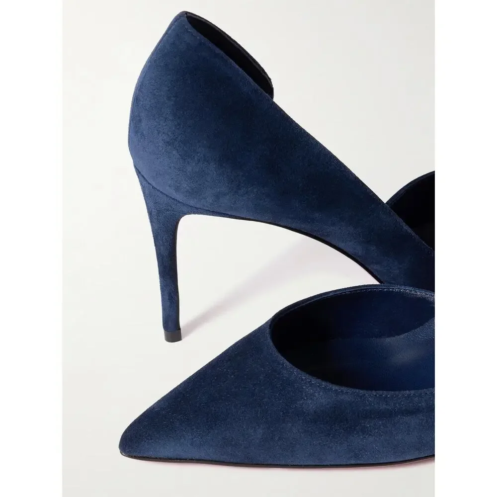 Christian Louboutin Iriza 85 Last Night Navy Blue Suede D'orsay Heel Pump 39.5